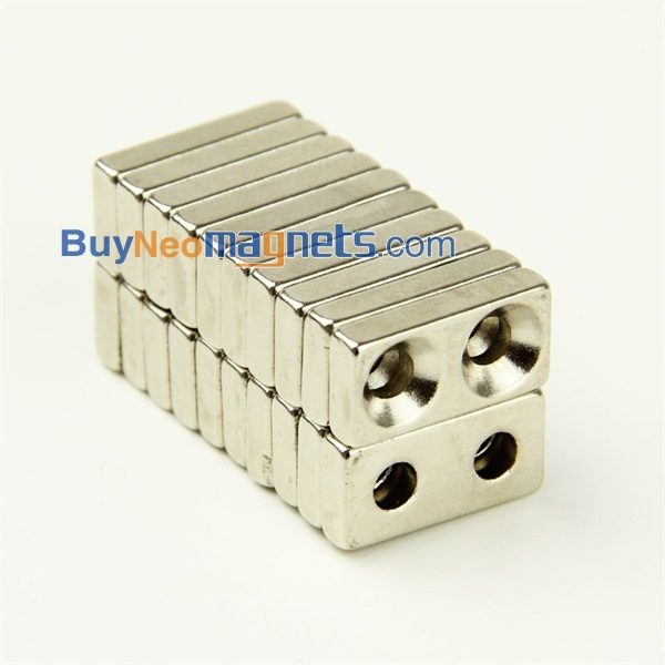 20st 20 mm x 10 mm x 4 mm tjocka med 2 Hål 3mm Rare Earth Neodymium N35 Block Försänkt Magnet