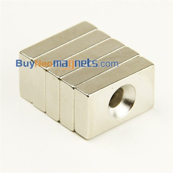 5pcs 25 milímetros x 15mm x 5 mm de espessura, com Escareado Strong Bloco Buraco 5 milímetros Rare Earth Neodymium N35 Magnet