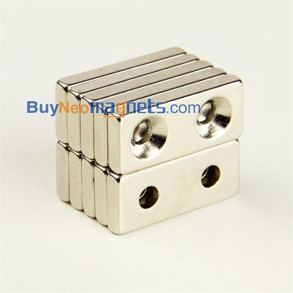 50pcs 28mm x 12mm x 4mm thick with 2 Holes 4mm N35 Countersunk Strong Block Rare Earth Neodymium Magnet