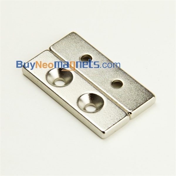 5pcs 40 milímetros x 12 milímetros x 4 mm de espessura com 2 Buracos 4mm Rare Earth Neodymium N35 Strong Bloco Escareado Magnet