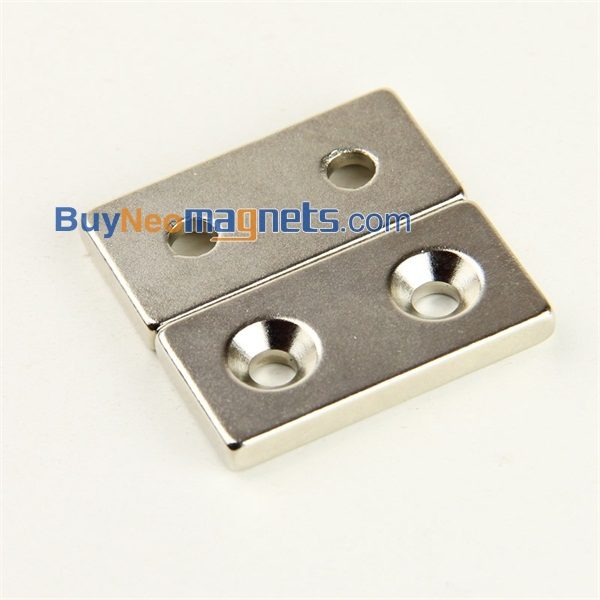2pcs 40 milímetros x 20 mm x 5 mm de espessura com 2 Buracos 5 milímetros N35 Strong Bloco terras raras neodímio escareados Ímãs