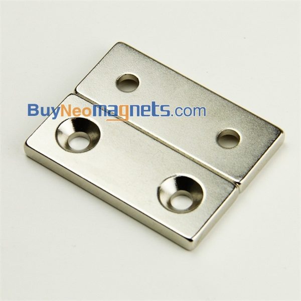 2pcs 40mmx 20mm x 10mm thick with 2 Holes 6mm Rare Earth Neodymium N35 Strong Block Countersunk Magnets