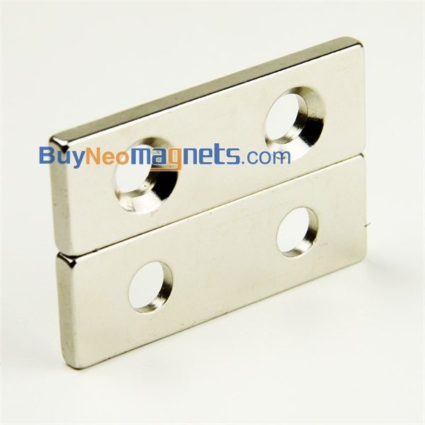 2pcs 60 mm x 20 mm x 5 mm de espessura com 2 Buracos 5mm N35 super forte neodímio escareados Bloco Ímãs