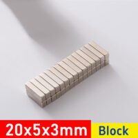 Visão alternativa de 20mm x 5mm x 3mm Thick Neodymium Block Magnet N35 Super Strong 20x5x3mm Rare Earth Rectangle Magnets (20 Pacote)