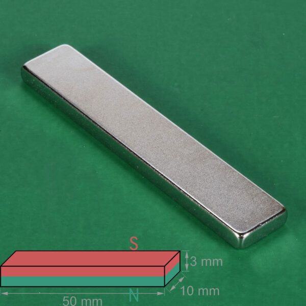 50mm x 10mm x 3mm Neodymium Block Magnets N35 Super Strong Rare Earth Rectangle Magnet 50x10x3mm (10 Pakke)