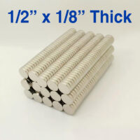 1/2" 일 X 1/8" 두꺼운 희토류 네오디뮴 디스크 자석 N42 강한 12.7x3.175mm 편평한 둥근 장난감 냉장고 자석 (20 팩)