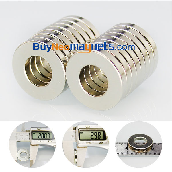 20mm od x 10mm id x 3mm thick Neodymium Ring Magnets N35 Super Strong Rare Earth Circular Magnets For Sale