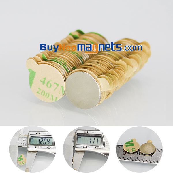 20stk Lim 12mm dia x 1mm tykk N42 Neodymium Magnet Rare Earth Disc Magnet 3M Adhesive
