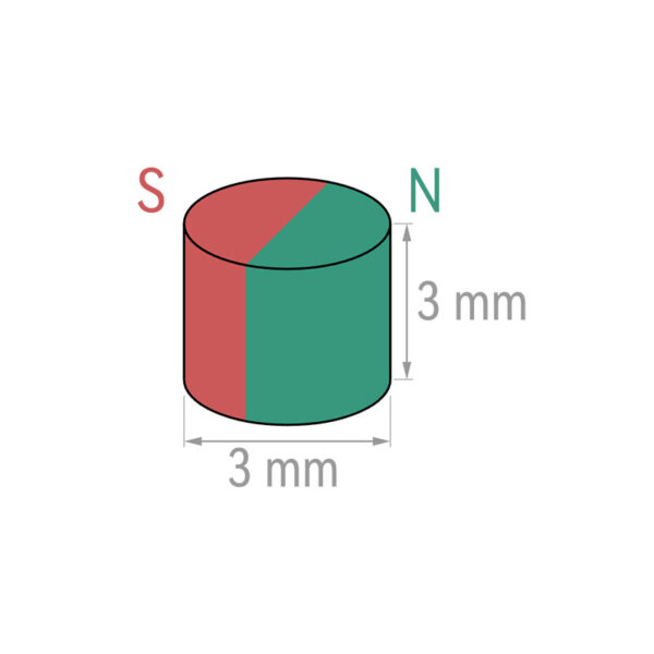 3mm x 3 mm diametralt magnetisert platemagnet Neodym runde magneter N35 Rare Earth Radial Magnets (100 Pakke) - Bilde 2