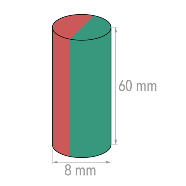 8mm x 60 mm diametraal gemagnetiseerde schijfmagneet Neodymium staafmagneten N52 diametrische zeldzame-aardmagneten - Afbeelding 2