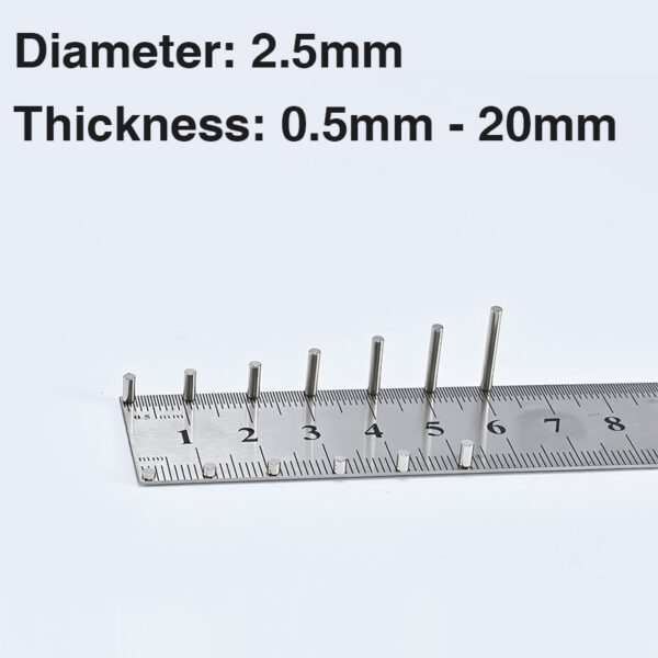 2.5mm de diámetro, Forma de la altura mini imanes del cilindro de tierras raras del imán N35 del disco del neodimio de 0,5 mm a 20 mm para los artes