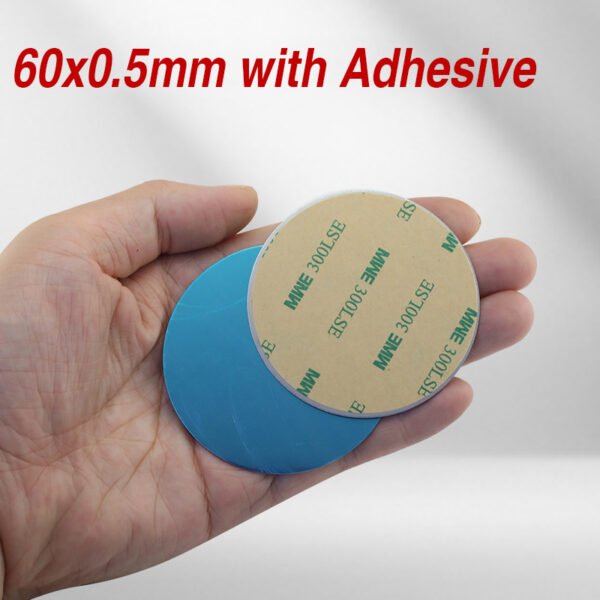 60mm x 0,5 mm dikke stalen schijf met lijm, Lege metalen sluitplaten