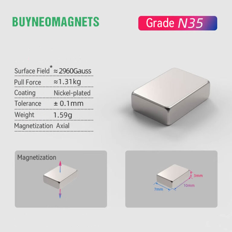 10mmx7mmx3mm thick Neodymium Block Magnet N35 Powerful Rare Earth ...