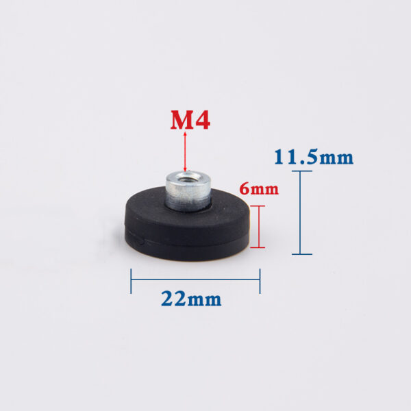 Neodymium Magnet Ø 22 mm Black Rubber Coated with Screw Socket, holds approx. 3.5kg, thread M4