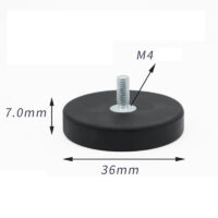 Magnete neodimio Ø 36 mm in gomma nera rivestita con borchie filettata, contiene ca.. 8kg, Discussione M4