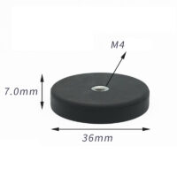 Magnete neodimio Ø 36 mm in gomma nera rivestita con filo interno, contiene ca.. 8kg, Discussione M4