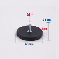 Magnete neodimio Ø 43 mm in gomma nera rivestita con borchie filettata, contiene ca.. 8.5kg, Discussione M4