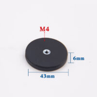 Magnete neodimio Ø 43 mm in gomma nera rivestita con filo interno, contiene ca.. 8.5kg, Discussione M4