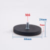 Neodymium Magnet Ø 66 mm Black Rubber Coated with Threaded Stud, holds approx. 17kg, thread M6