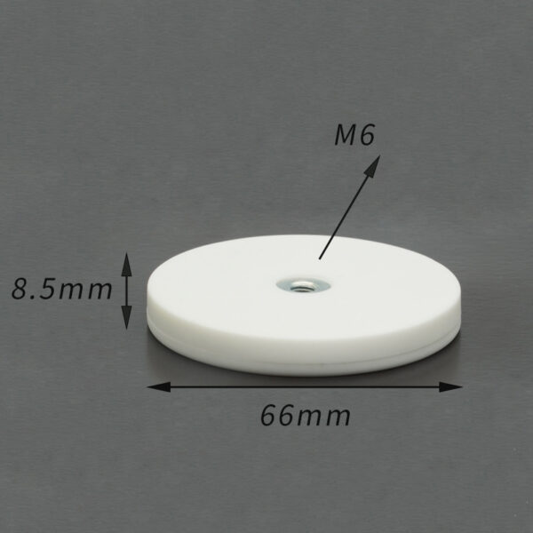 Neodymium Magnet Ø 66 mm White Rubber Coated with Internal Thread, holds approx. 17كلغ, thread M6