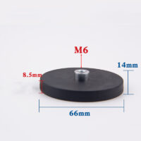 Magnete neodimio Ø 66 mm in gomma nera rivestita con presa a vite. 17kg, Discussione M6
