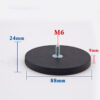Neodymium Magnet Ø 88 mm Black Rubber Coated with Threaded Stud, holds approx. 36kg, thread M6