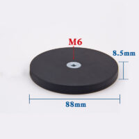Magnete neodimio Ø 88 mm in gomma nera rivestita con filo interno, contiene ca.. 36kg, Discussione M6