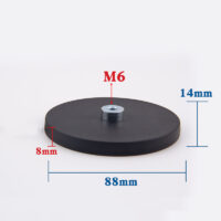 Magnete neodimio Ø 88 Mm in gomma nera rivestita con presa a vite, contiene ca.. 36kg, Discussione M6