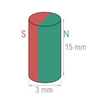 Alternatief beeld van 3mm x 15 mm diametisch gemagnetiseerde schijfmagneet Neodymium staafmagneten N35 Zeldzame aarde radiale magneten (20 Pak)