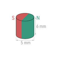 Vue alternative de 5mm x 6 mm diamétriquement aimant magnétisé aimant à tige de néodos (50 Paquet)