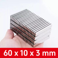 60mm x 10 mm x 3 mm dicker Neodym-Blockmagnet N52, flach, 60 x 10 x 3 mm, seltene Erden, rechteckige Magnete zu verkaufen